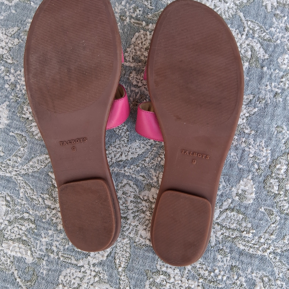 Talbots Hannah Vachetta Leather Flat Slides Sandals Sz 9. Barbie Pink Classic - Picture 9 of 14